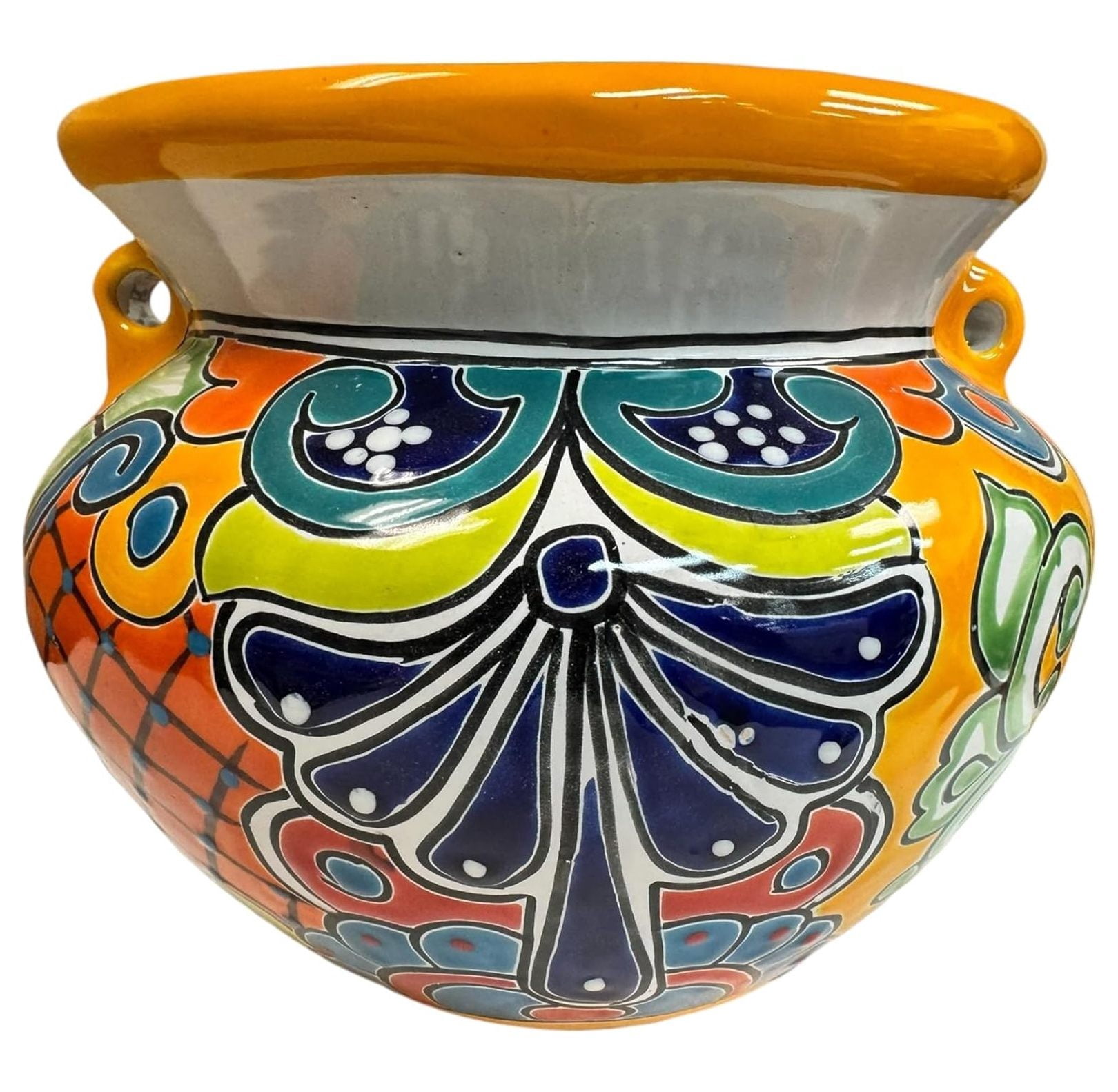 Talavera Michoacana Planter Pot Mexican Pottery Folk Art Multicolor