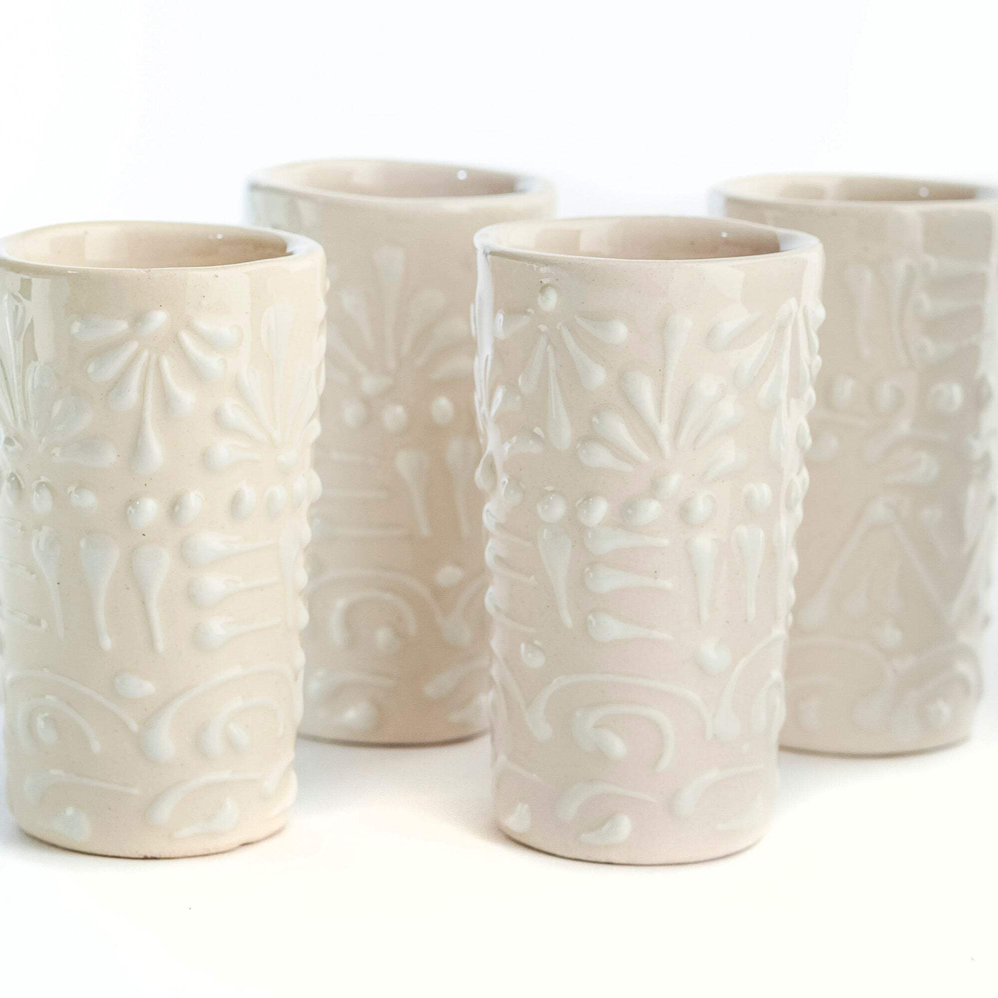 MEXTEQUIL Talavera Shot Glasses - Set of 4, 2 oz, White Lace