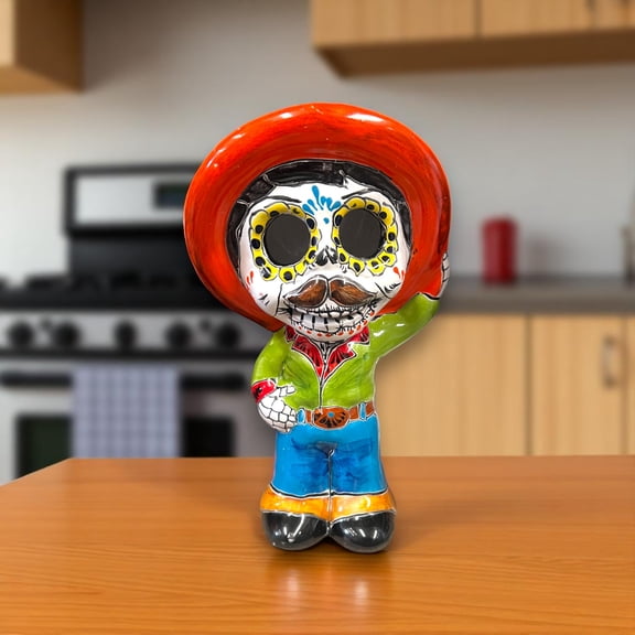Talavera Skeleton Statue | Day of the Dead Figurine with Sombrero