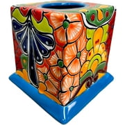 Talavera Sqaure Tissue Cover Handmade Decorative Hand Painted Multicolor Mexican Pottery Ceramic Folk Art Home Decor (Multi 23)