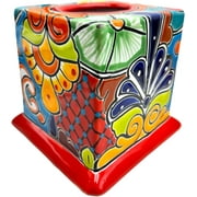Talavera Sqaure Tissue Cover Handmade Decorative Hand Painted Multicolor Mexican Pottery Ceramic Folk Art Home Decor (Multi 16)