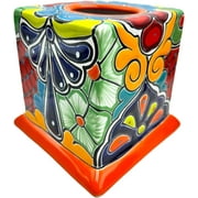 Talavera Sqaure Tissue Cover Handmade Decorative Hand Painted Multicolor Mexican Pottery Ceramic Folk Art Home Decor (Mulit 14)