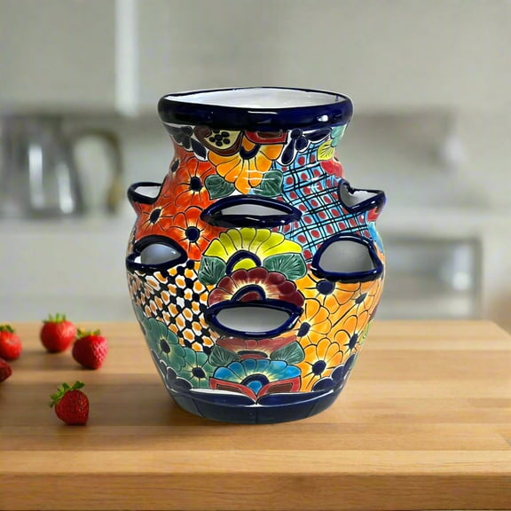 Talavera Strawberry Planter Pot | Hand-Painted Mexican Ceramic