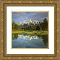 thumbnail image 1 of Talbot Frank, Christopher 12x12 Gold Ornate Wood Framed with Double Matting Museum Art Print Titled - WY, Grand Tetons reflecting in the Snake River, 1 of 4