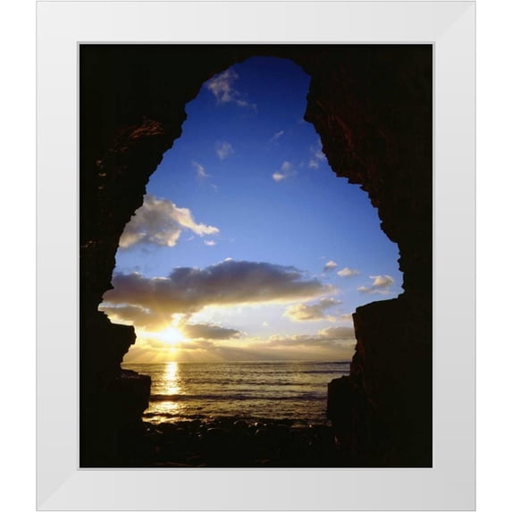 Talbot Frank, Christopher 12x14 White Modern Wood Framed Museum Art Print Titled - CA, San Diego, Sunset Cliffs, Sunset thru a cave