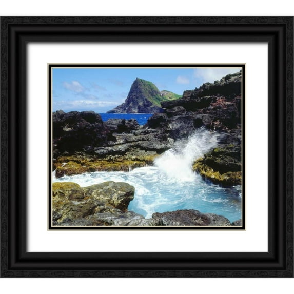 Talbot Frank, Christopher 14x12 Black Ornate Wood Framed with Double Matting Museum Art Print Titled - Hawaii, Maui Waves breaking on the coast