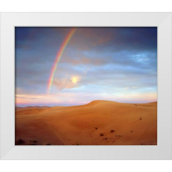 Talbot Frank, Christopher 14x12 White Modern Wood Framed Museum Art Print Titled - CA, A rainbow over Glamis Sand Dunes at Sunrise