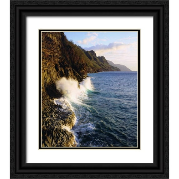 Talbot Frank, Christopher 15x17 Black Ornate Wood Framed with Double Matting Museum Art Print Titled - Hawaii, Kauai Waves on the Na Pali Coast