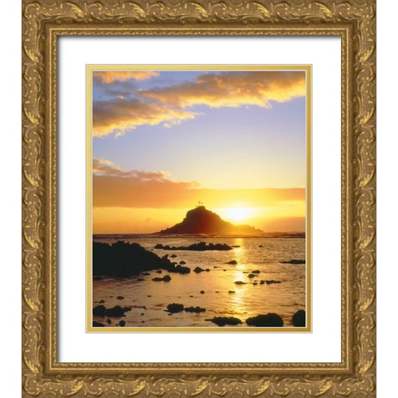 Talbot Frank, Christopher 15x17 Gold Ornate Wood Framed with Double Matting Museum Art Print Titled - Hawaii, Maui Sunrise over Three Palm Tree Island