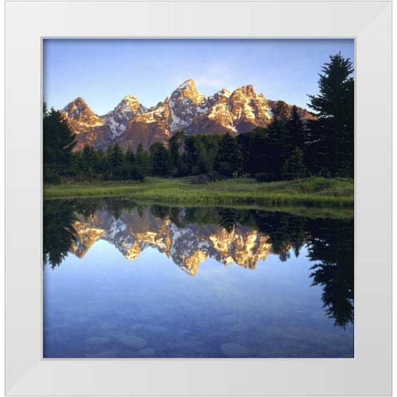 Talbot Frank, Christopher 20x20 White Modern Wood Framed Museum Art Print Titled - WY, Grand Tetons reflect in the Snake River