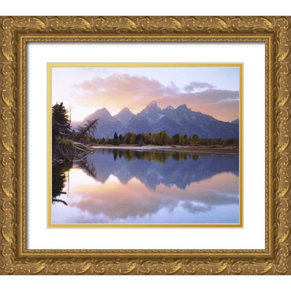 Talbot Frank, Christopher 23x20 Gold Ornate Wood Framed with Double Matting Museum Art Print Titled - WY, Grand Tetons reflecting in the Snake River