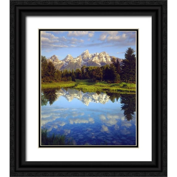 Talbot Frank, Christopher 26x30 Black Ornate Wood Framed with Double Matting Museum Art Print Titled - Wyoming Grand Tetons reflect in the Snake River