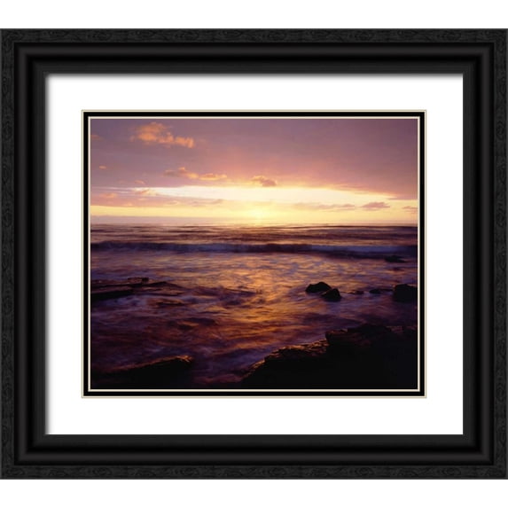 Talbot Frank, Christopher 31x26 Black Ornate Wood Framed with Double Matting Museum Art Print Titled - California, San Diego, Sunset Cliffs at Sunset