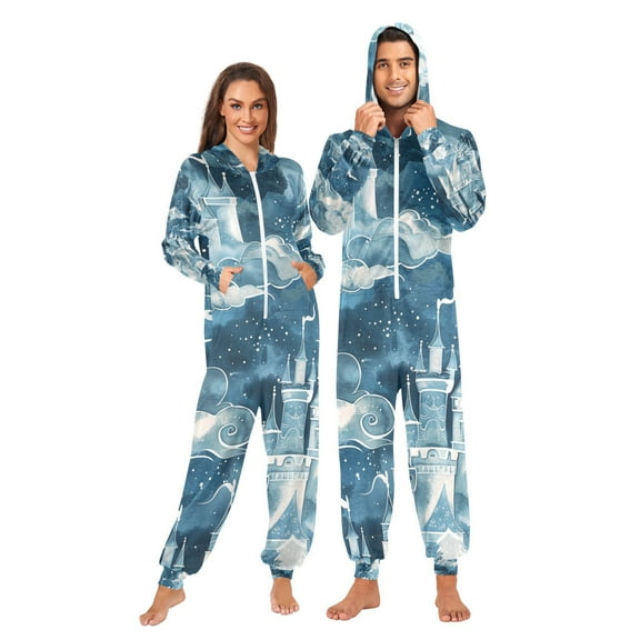 Tale Castle Adult Onesie Pajamas Slim Fit Christmas One Piece Suit Pjs for Women and Men Hooded Zipper