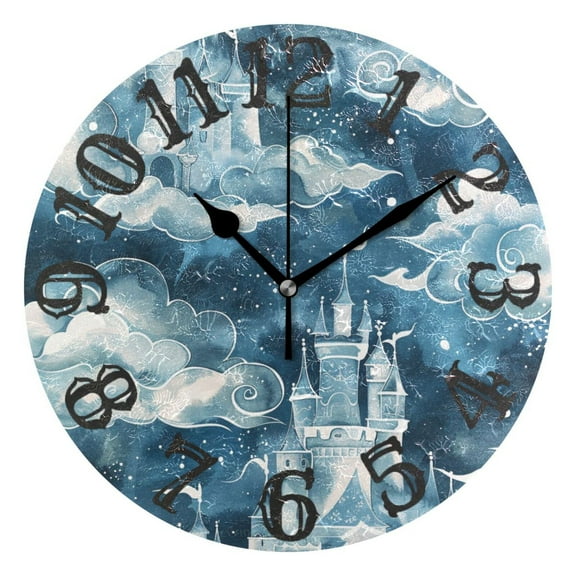 Tale Castle Wall Clock 10 inch Non-Ticking Easy to Read Decorative Clocks for Home Bedroom Living Room