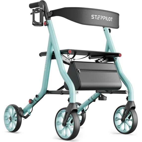 The Tale Maker Rollator Walkers with Seat for Seniors, 7-Level Adjustable Handles Height, 8'' Big Wheels Max 300 lbs Adults Rolling Walker, Blue