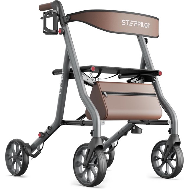 The Tale Maker Foldable 4-Wheel Senior Rollator Rolling Walker with Seat, Gray, 300 lb Limit