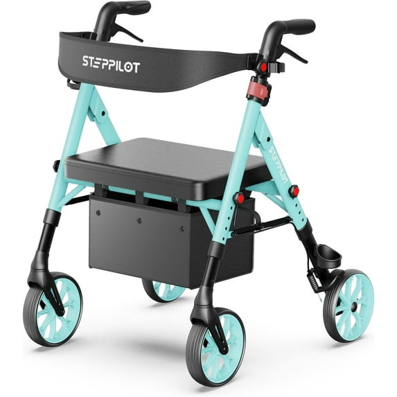 The Tale Maker Rollator Walkers with Seat for Seniors, Reinforced Aluminum Frame & Height Adjustable, 8" Rubber Wheels for All Terrain, Max 500 lbs Foldable Rolling Walker