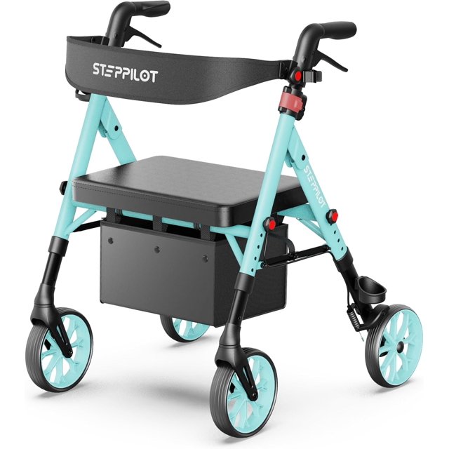 The Tale Maker Rollator Walkers with Seat for Seniors, Reinforced Aluminum Frame & Height Adjustable, 8" Rubber Wheels for All Terrain, Max 500 lbs Foldable Rolling Walker