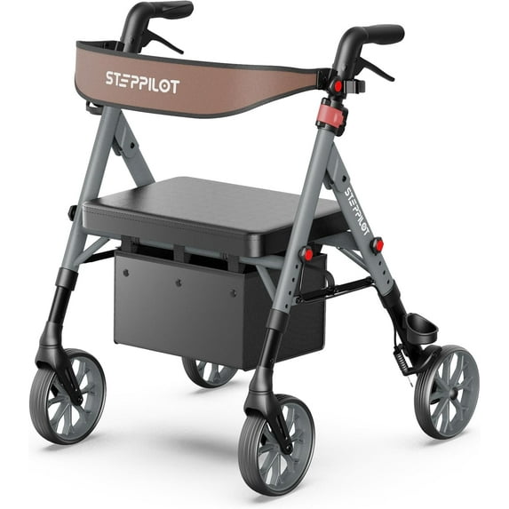 The Tale Maker Rollator Walkers with Seat for Seniors, Reinforced Aluminum Frame & Height Adjustable, 8" Rubber Wheels for All Terrain, Max 500 lbs Foldable Rolling Walker