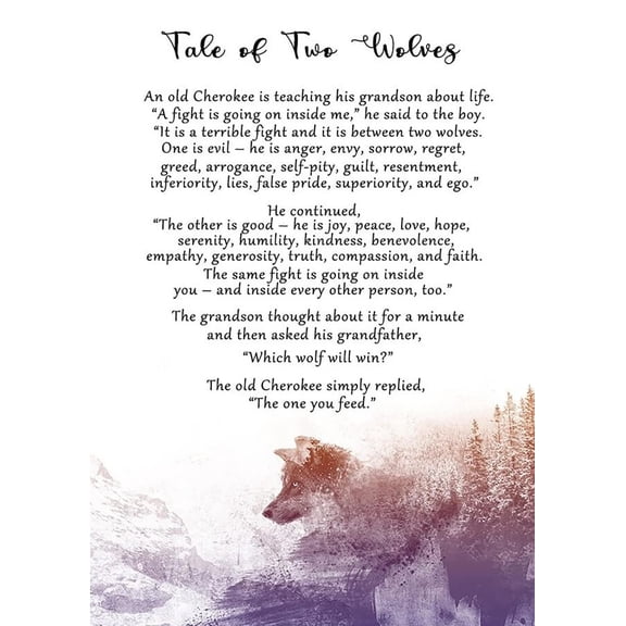 Tale Of Two Wolves Wall Art Native American Tale Art Print Spiritual Wisdom Poster Canvas Wall Art For Home Office