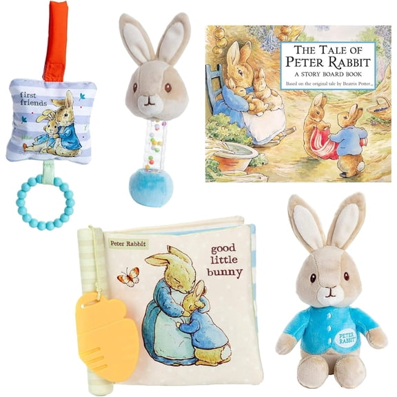 The Tale of Peter Rabbit Board Book, Beatrix Potter On the Go Developmental Soft Book Bunny, and Toys (A Classic Educational Gift Set of Touch Feel Crinkle)
