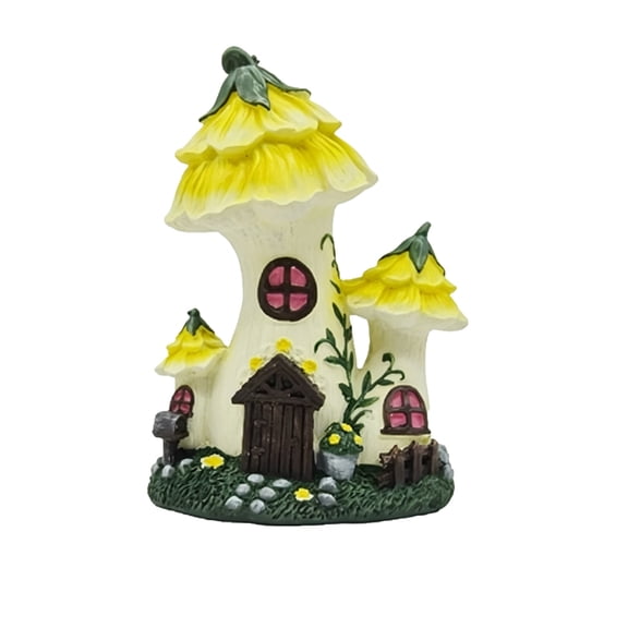 Tale Style Castle Resin Ornament - Adorable Yellow Flower House Decor for Home, Perfect for Desks & Windowsills, Charming Gift Idea with Exquisite Craftsmanship,Yellow