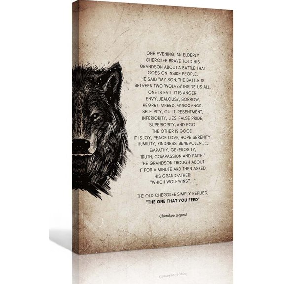 Tale of Two Wolves Wall Art Native American Story Poster Vintage Quote Wall Decor Living Room Artwork for Bathrooms Canvas Decoration Poster Unframed12x18inch(30x45cm)