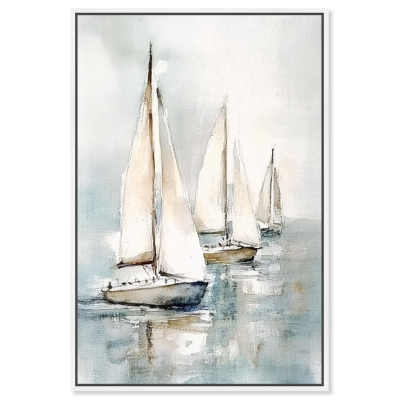 Tale of Two Tides Canvas Print Coastal Wall Decor by Art Remedy, White Frame, 36 x 54