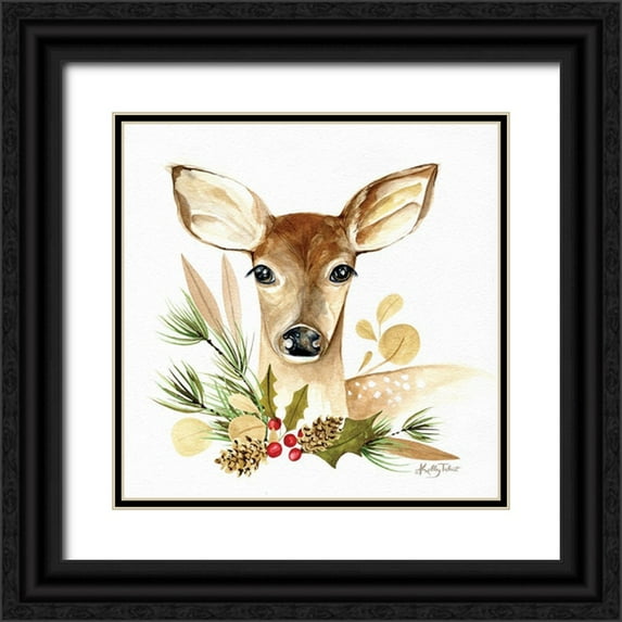 Talent, Kelley 12x12 Black Ornate Wood Framed with Double Matting Museum Art Print Titled - Christmas Fawn