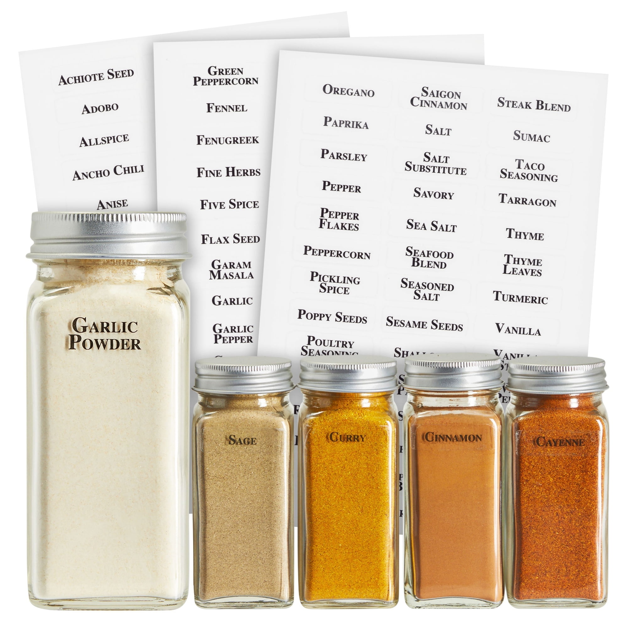 Talented Kitchen 125-Pack Spice Labels Stickers, Clear Spice Jar Labels Preprinted for Seasoning Herbs, Kitchen Spice Rack Organization, Water Resistant (Black)