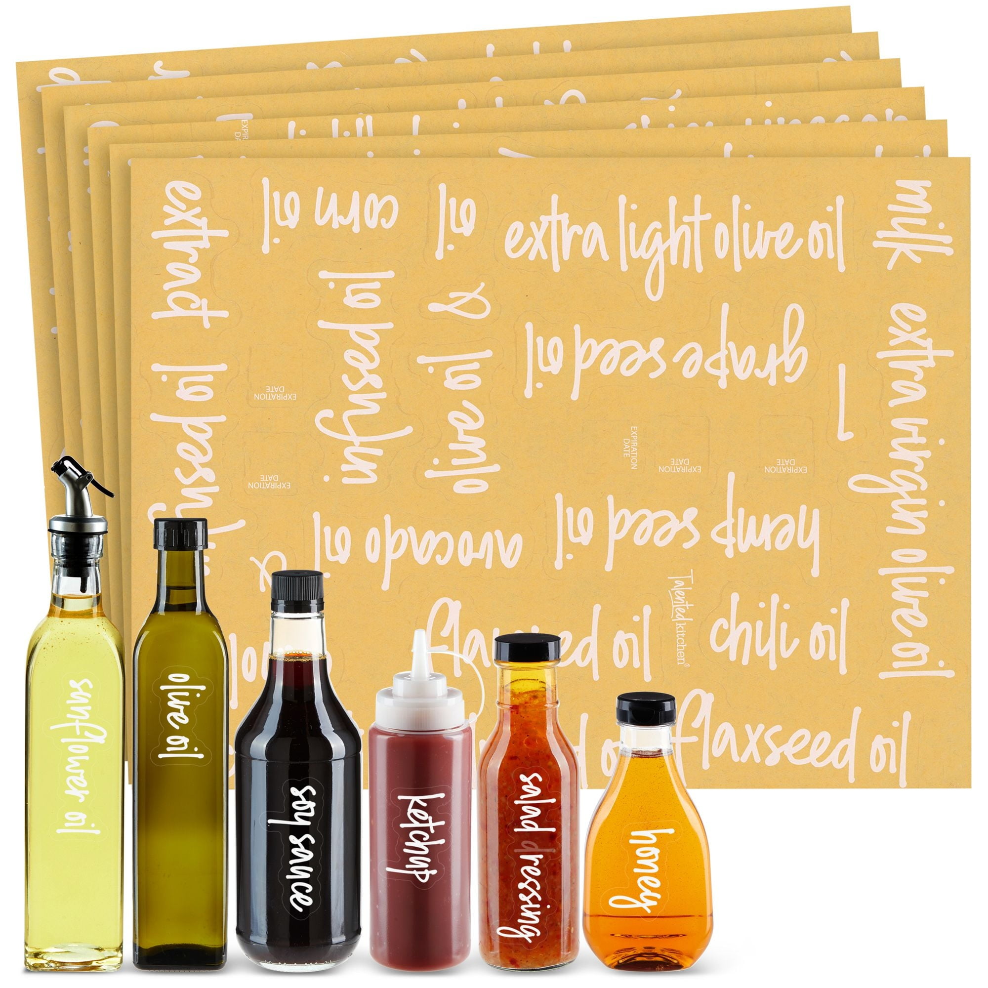 Talented Kitchen 132 White Script Oil and Vinegar Labels for Bottles