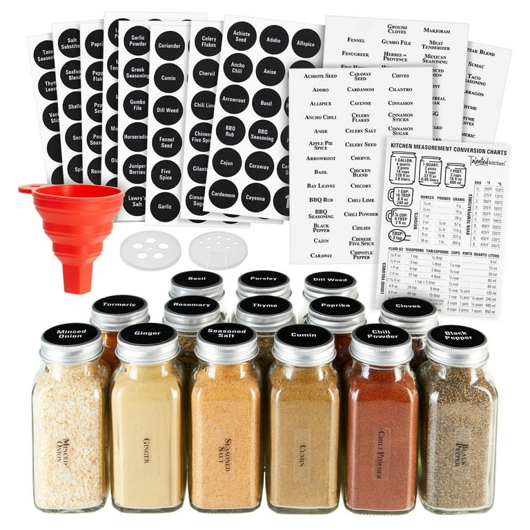 https://i5.walmartimages.com/seo/Talented-Kitchen-14-Pcs-Large-6-oz-Glass-Spice-Jars-Labels-Shakers-Lids-Empty-Seasoning-Containers-Funnel-Magnetic-Conversion-Chart-269-Preprinted-St_58f3968c-930e-43f5-b8ca-c26679c309b4.3b18357ec325e5ad2484b8f0ce38843c.jpeg?odnHeight=768&odnWidth=768&odnBg=FFFFFF