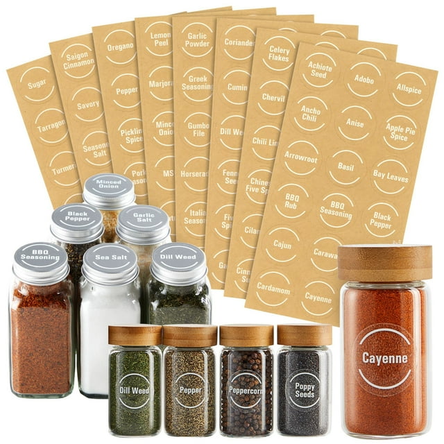 Talented Kitchen 144 Spice Labels Stickers, Waterproof Clear Preprinted