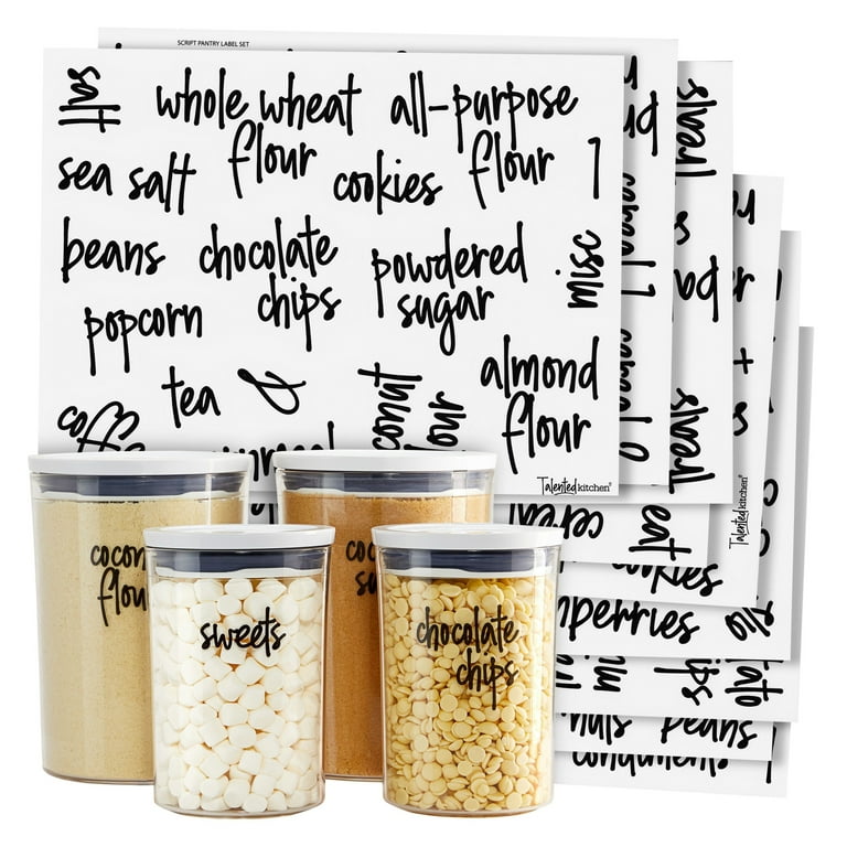 Talented Kitchen 157 Pantry Labels for Food Containers - Preprinted Black  Script Kitchen Food Organization Labels for Storage Canisters and Jars