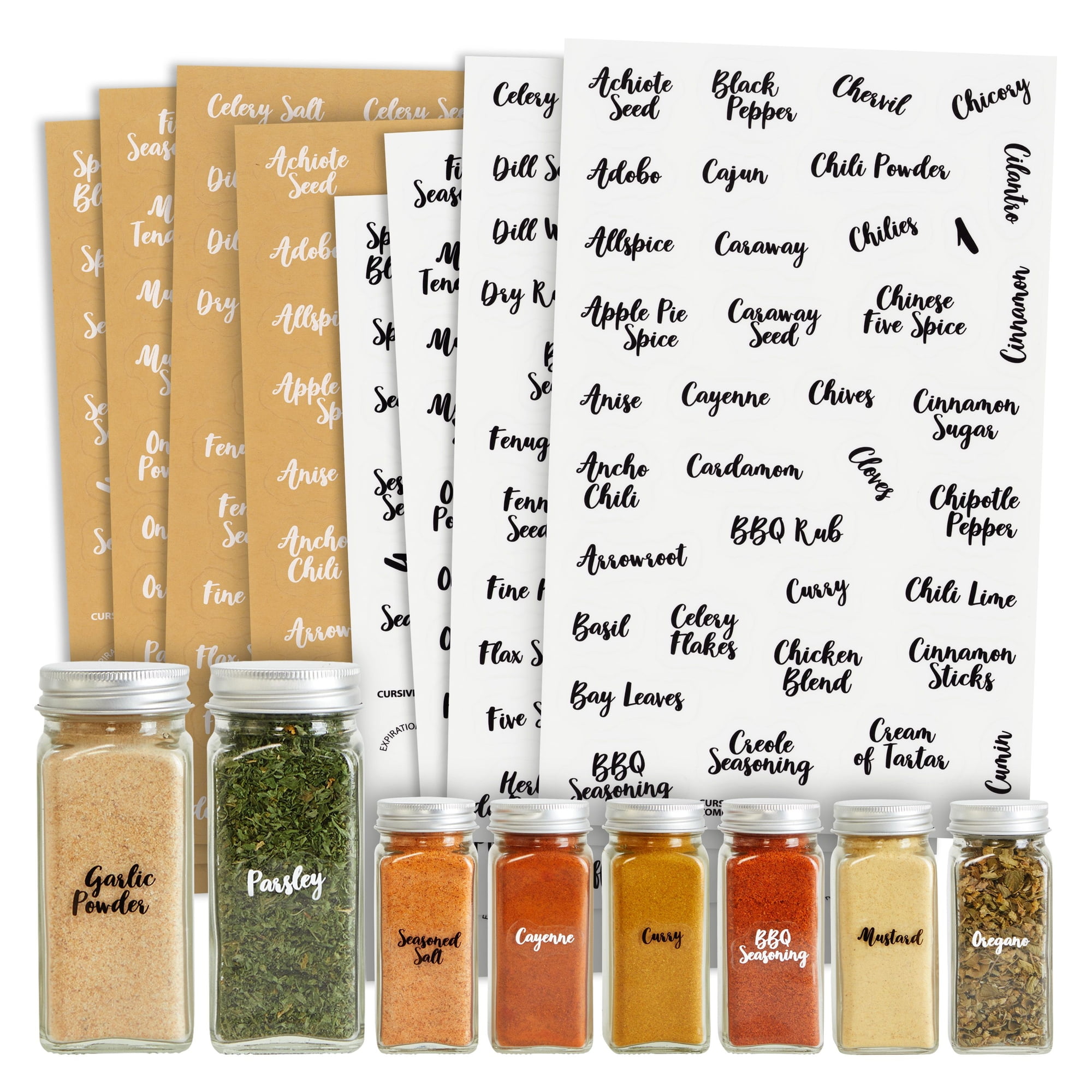 276 Pieces Transparent Spice Labels Preprinted Waterproof Black