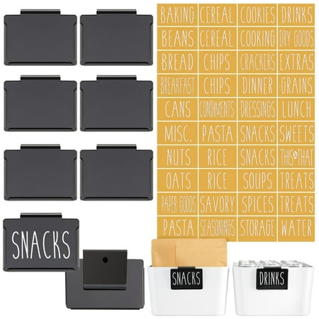Talented Kitchen 8 Piece Metal Basket Labels Clip On Holders with 40 Labels for Kitchen Storage, Black Label Clips for Storage Bins