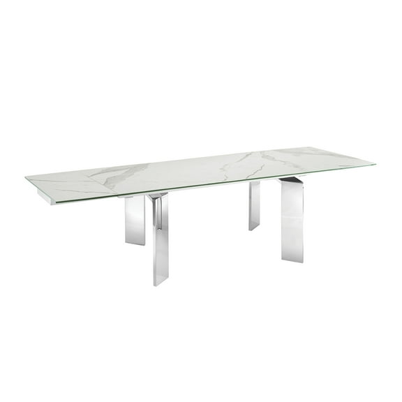 Modern Astor Stainless Steel Extendable Xl Motorized Dining Table in White