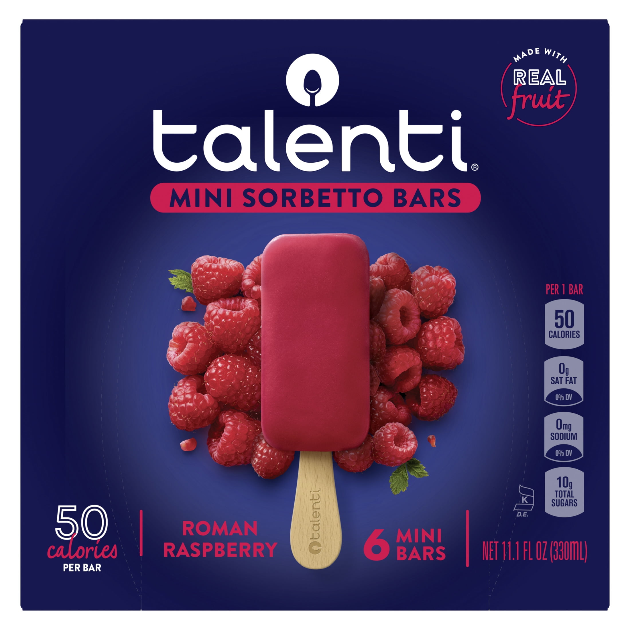 Talenti Mini Sorbet Dairy-Free Roman Raspberry Soft Frozen Dessert Bars ...