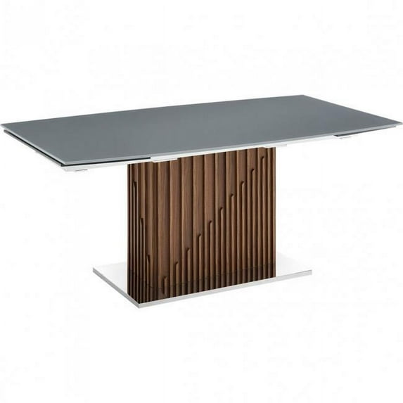 Talenticasa TC-MFIX08WALGRY Moon Glass & Veneer Non-Extendable Frame Dining Table, Gray & Walnut