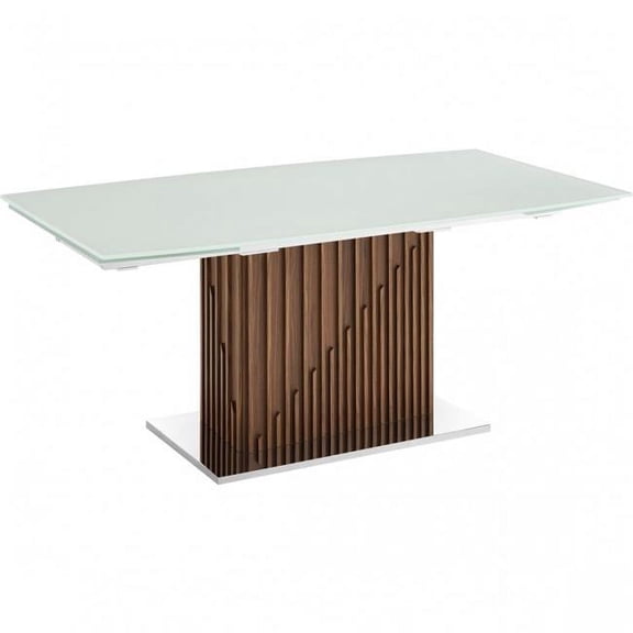 Talenticasa TC-MFIX08WALWHT Moon Glass & Veneer Non-Extendable Frame Dining Table, White & Walnut