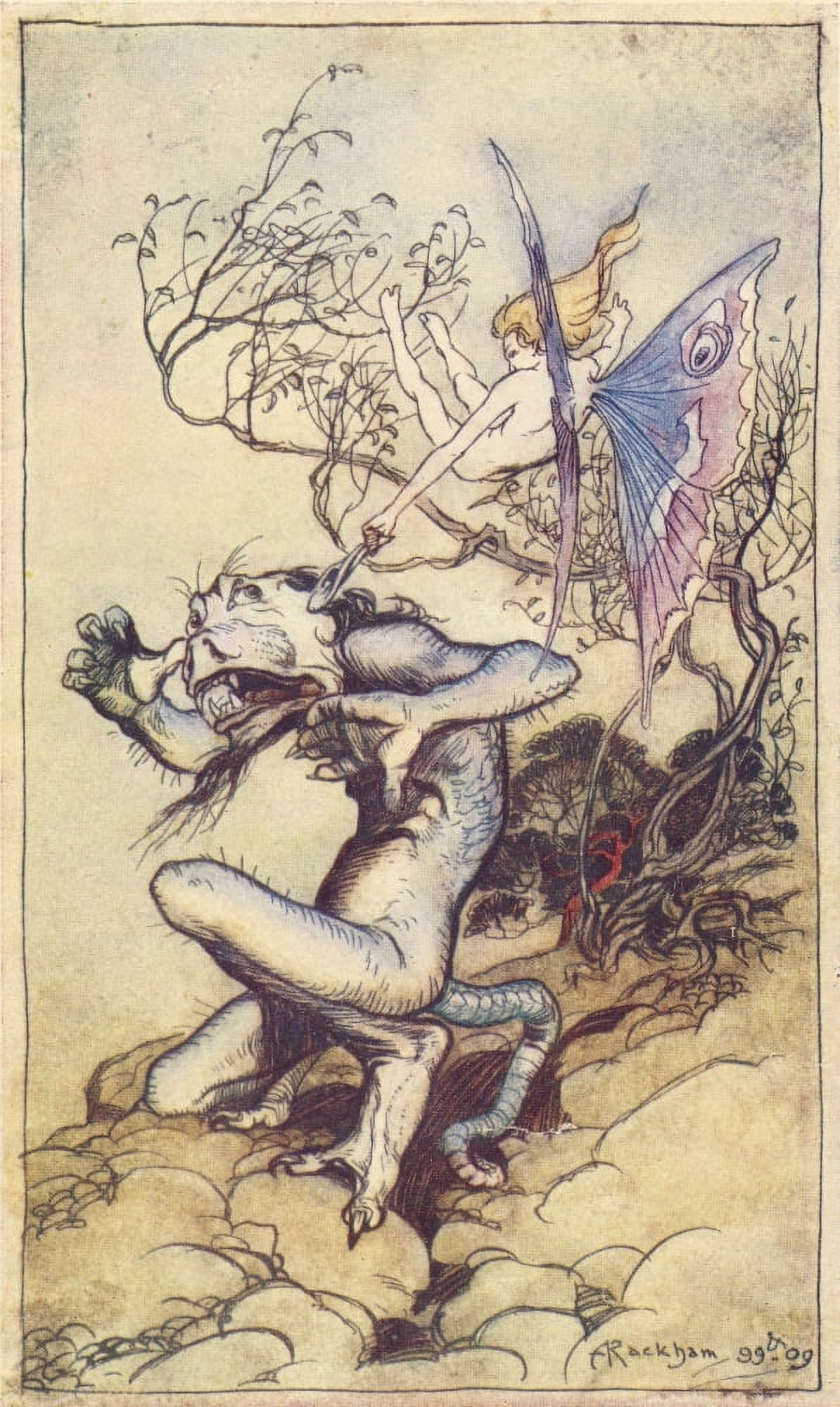 Tales from Shakespeare 1909 Ariel pinching Caliban Canvas Art - A Rackham (18 x 24)