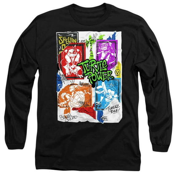 Tales of the Teenage Mutant Ninja Turtles Lino Posters Unisex Adult Long-Sleeve T Shirt, Black, Small
