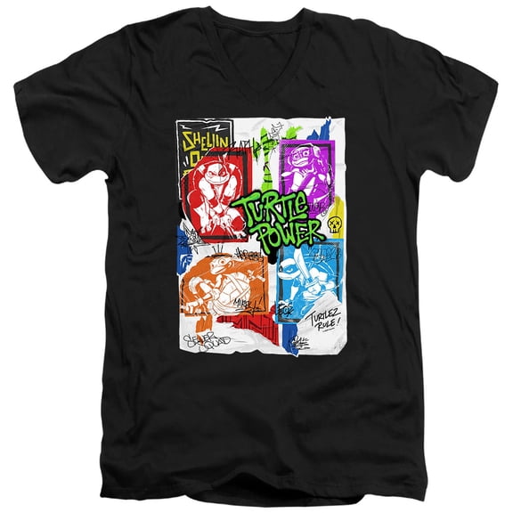 Tales of the Teenage Mutant Ninja Turtles Lino Posters Unisex Adult V-Neck T Shirt (Medium) Black