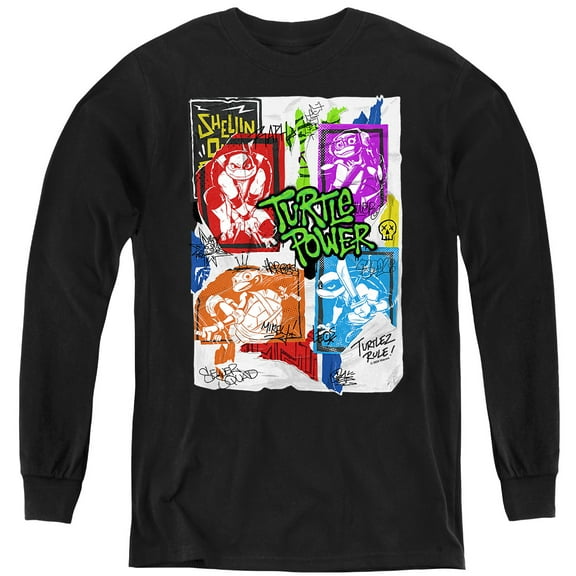 Tales of the Teenage Mutant Ninja Turtles Lino Posters Youth Long Sleeve T Shirt, Black, Medium