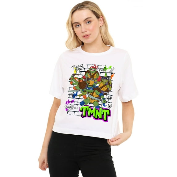 Tales Of The Teenage Mutant Ninja Turtles Poster Brick Wall Women's Boxy Cropped T-Shirt Casual Graphic Tee