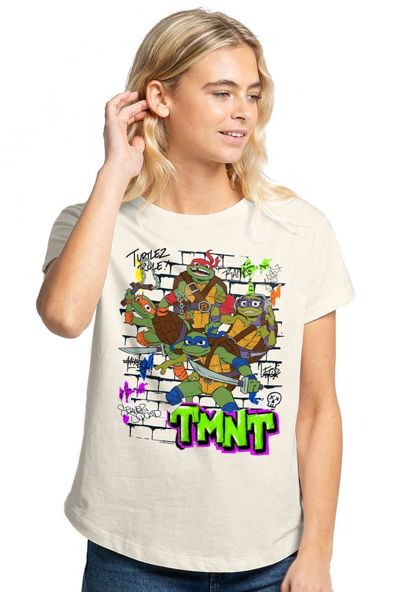 Tales Of The Teenage Mutant Ninja Turtles Poster Brick Wall Women's Graphic T-Shirt Rolled Sleeve Tee