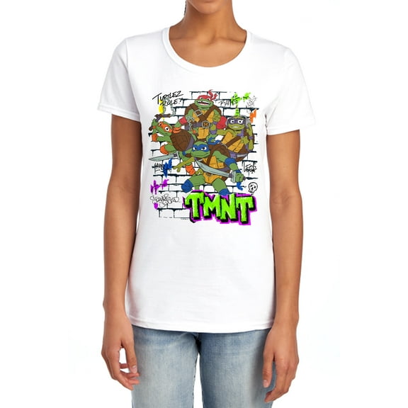 Tales of the Teenage Mutant Ninja Turtles Poster Brick Wall Women's T Shirt, White, Small