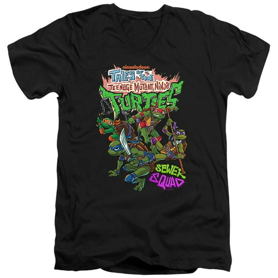 Tales of the Teenage Mutant Ninja Turtles Sewer Squad Unisex Adult V-Neck T Shirt (Medium) Black