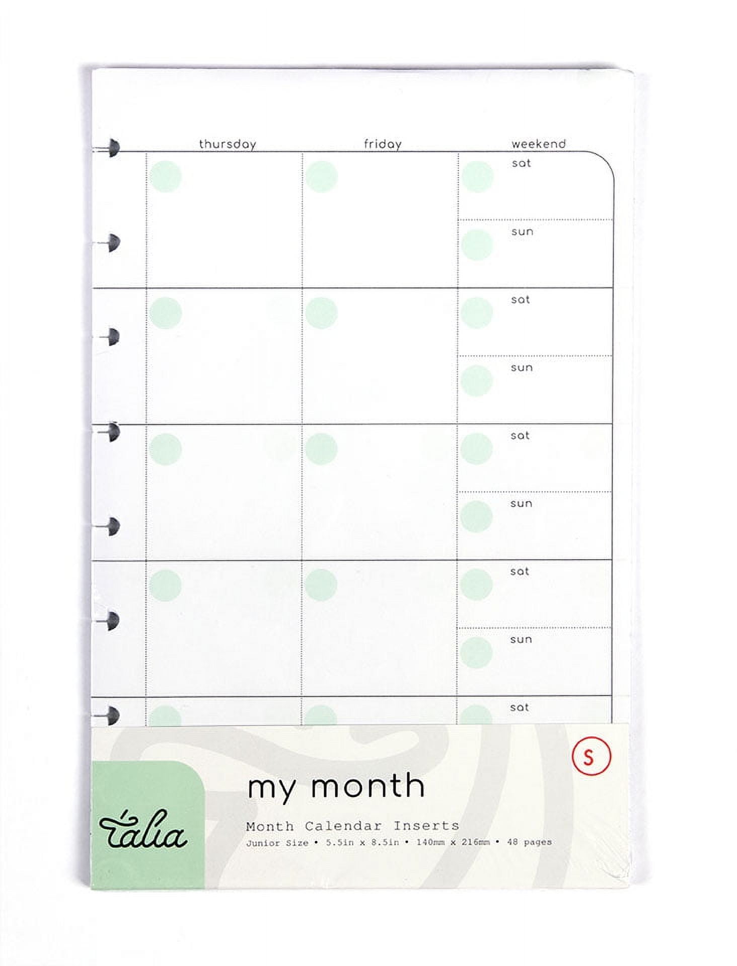 Talia Discbound Notebook Refills (Junior (5.5in x 8.5in), Monthly